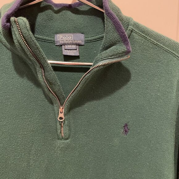 Polo Ralph Lauren Boys Quarter Zip Sweater Pullover Dark Green large 14/16 - Picture 2 of 5